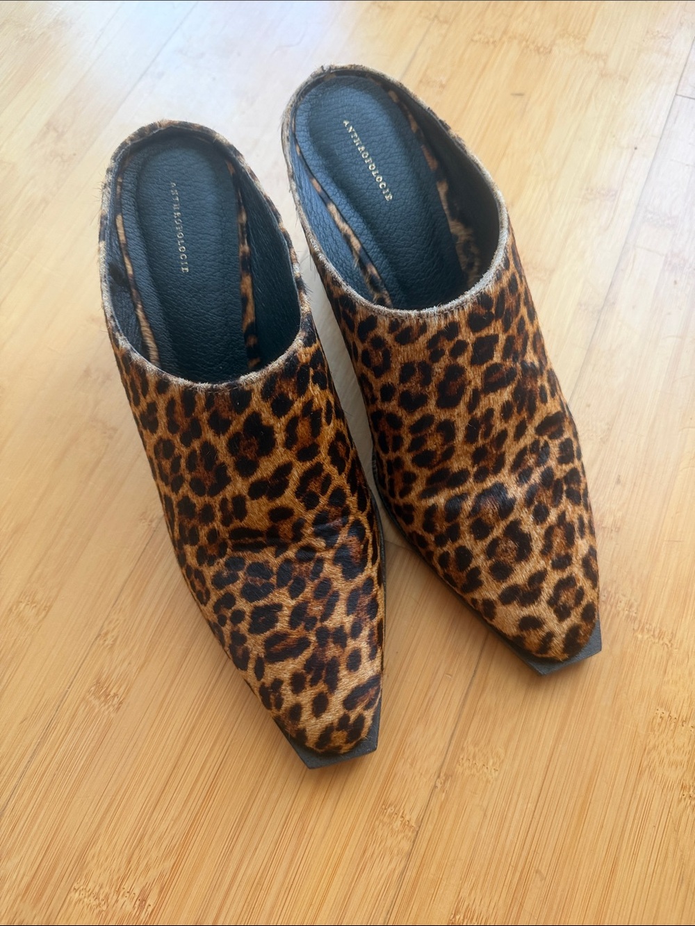 Leopard Print Pointed Slip-On Mules - Women